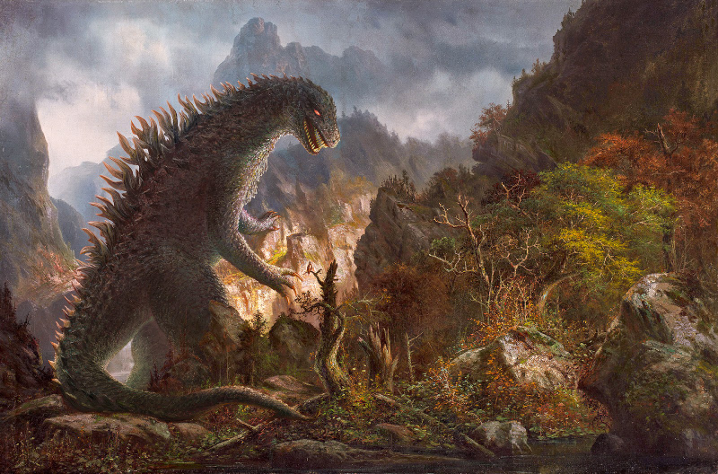 Illustration for article titled Giant movie monsters trash classical landscapes in “The Ancient Kaiju Project”